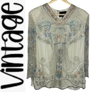 Vintage 80’s Ramana Beaded Silk Blouse 16